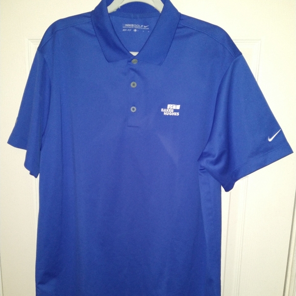 Nike Golf Dri-Fit Blue Short Sleeve Polo Shirt Men's sz Large Baker Hughes Logo